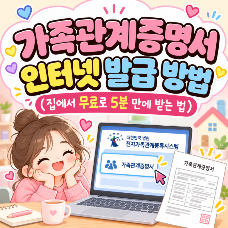 가족관계증명서 인터넷 발급 방법 (집에서 무료로 5분 만에 받는 법)