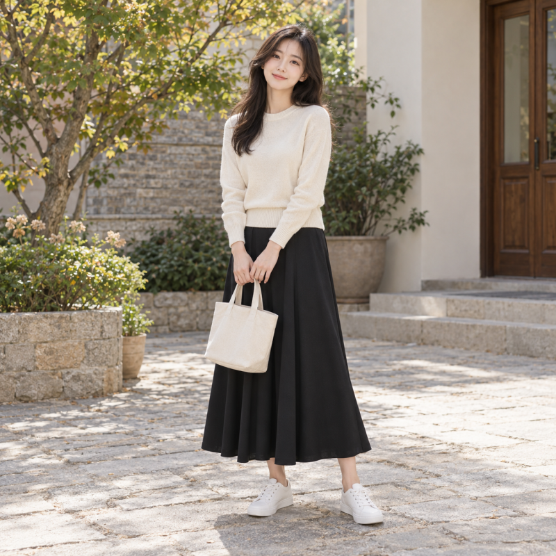 가을 롱스커트 신발 코디, 운동화·로퍼·앵클부츠 고르는 순서