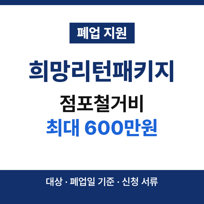 희망리턴패키지 폐업지원금, 철거지원금은 폐업일 따라 최대 600만원