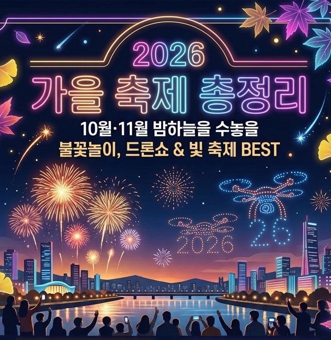 [2026 가을 축제 총정리] 10월·11월 밤하늘을 수놓을 불꽃놀이, 드론쇼 & 빛 축제 BEST!