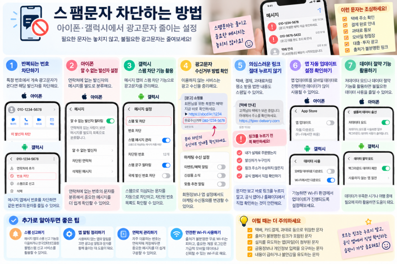 스팸문자 차단하는 방법, 아이폰·갤럭시에서 광고문자 줄이는 설정