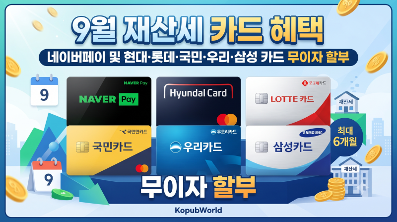9월 재산세 카드 혜택 총정리 (네이버페이 및 현대·롯데·국민·우리·삼성 카드 무이자 할부)
