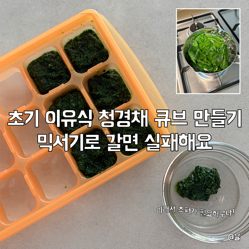 초기이유식 청경채큐브 만들기, 믹서기로 만들면 실패해요 (이유식 초퍼가 필요한 이유)