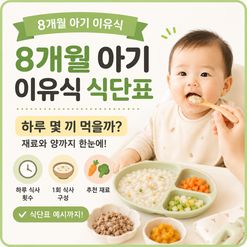 8개월 아기 이유식 식단표 하루 몇끼 먹여야 할까?이유식3끼 메뉴