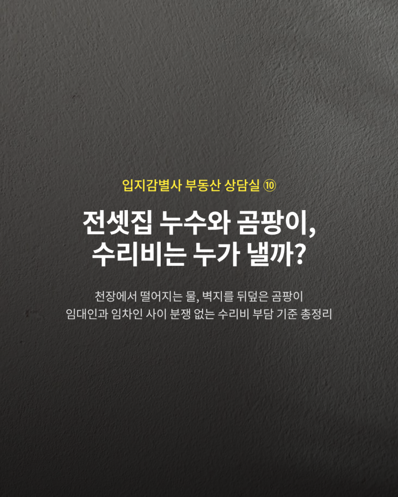 [입지감별사 부동산 상담실 ⑩] 전셋집에 누수가 생겼습니다. 수리비는 누가 부담할까요?