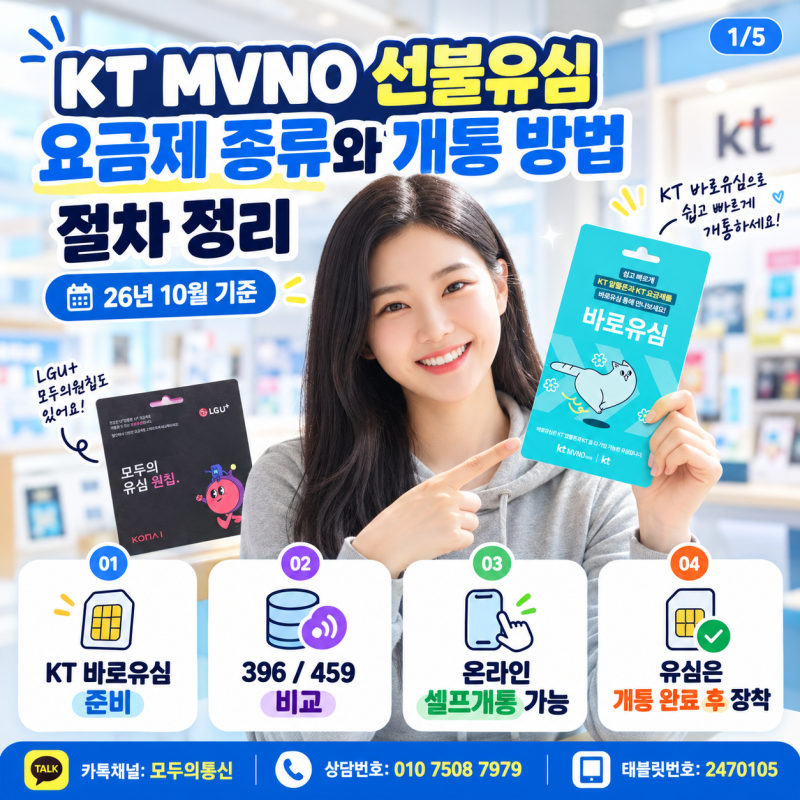 KT MVNO 선불유심 요금제 종류와 개통 방법 절차 정리(26년 10월)
