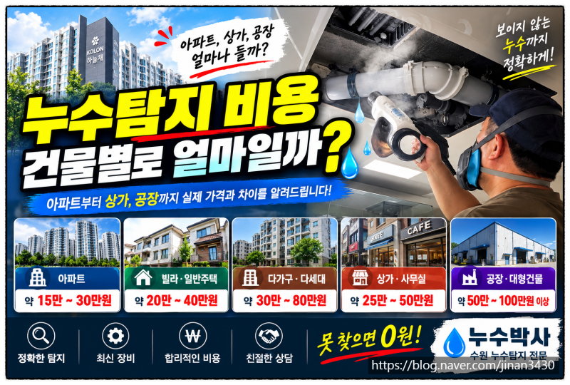 누수탐지 비용 얼마? 아파트,다가구,상가,공장등 평균 비용 총정리