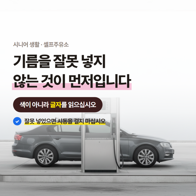 셀프주유소 이용방법, 기름을 잘못 넣지 않는 것이 제일 중요합니다