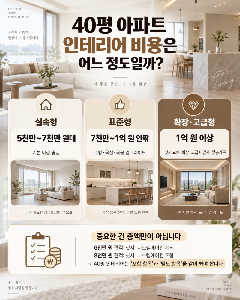 40평 아파트 인테리어, 왜 5천만 원대부터 1억 넘게 벌어질까