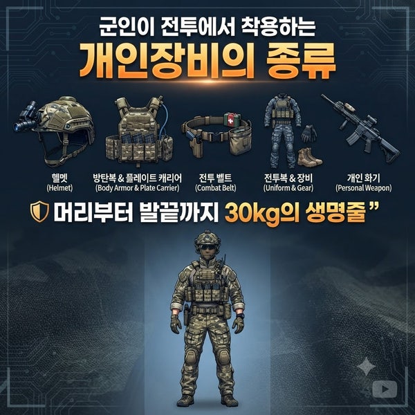 군인이 전투에서 착용하는 개인장비의 종류｜머리부터 발끝까지 30kg의 생명줄