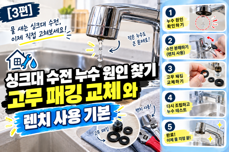 [3편] 싱크대 수전 누수 원인 찾기: 고무 패킹 교체와 렌치 사용 기본