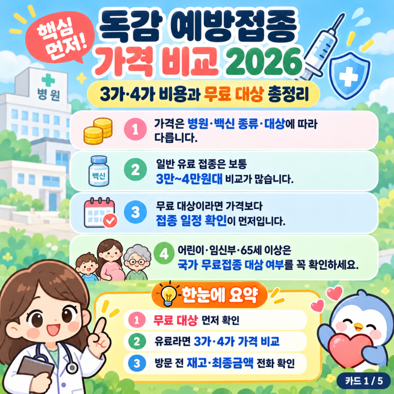 독감 예방접종 가격 비교 2026｜3가·4가 비용과 무료 대상 총정리