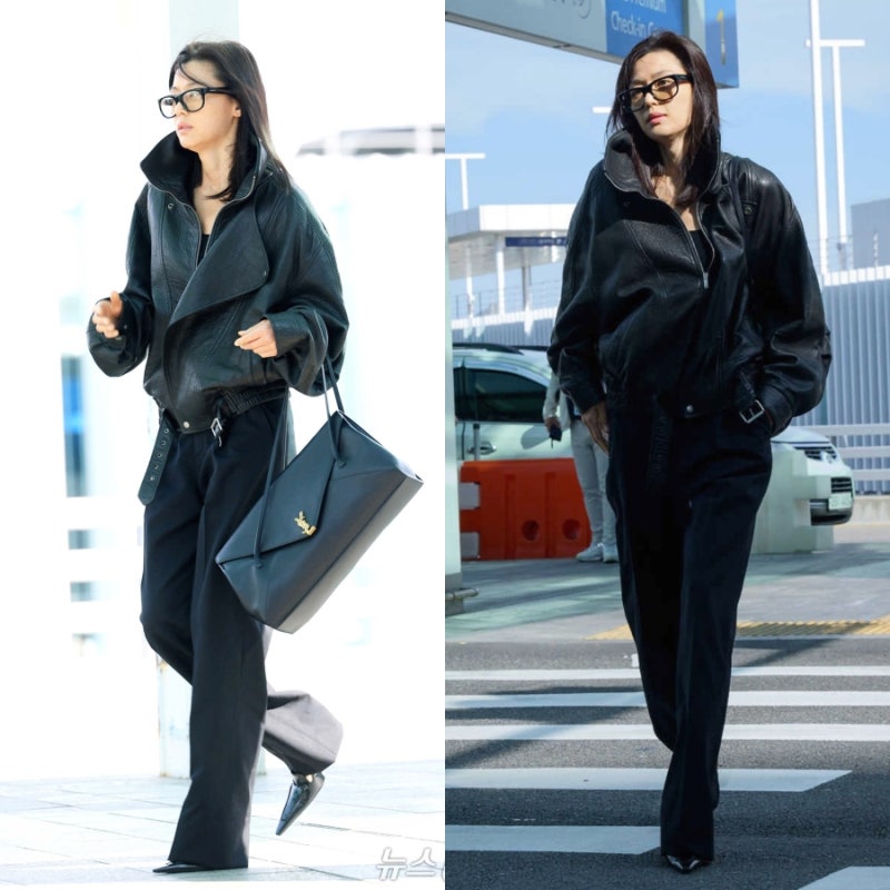 쌩얼로 자주 출국해 시선 집중... 전지현 공항 룩!