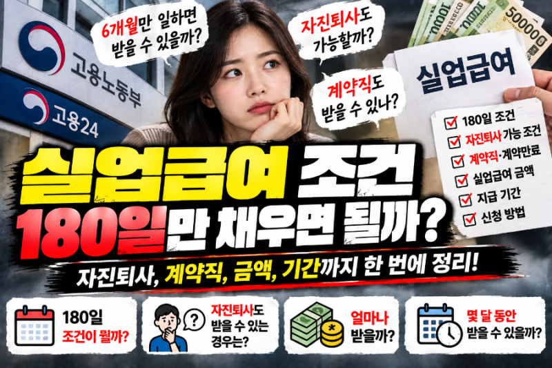 실업급여 조건 180일만 채우면 될까? 자진퇴사도 받을 수 있는 경우 총정리