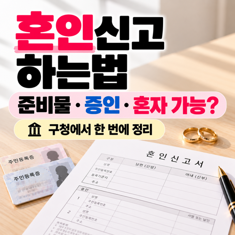 혼인신고 하는법·준비물｜구청 어디서? 증인·혼자 신고 가능할까