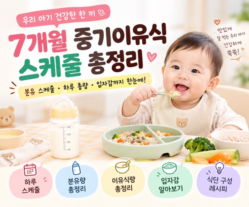 7개월 중기이유식 스케줄 총정리 분유량부터 하루 총량, 입자감까지 한눈에