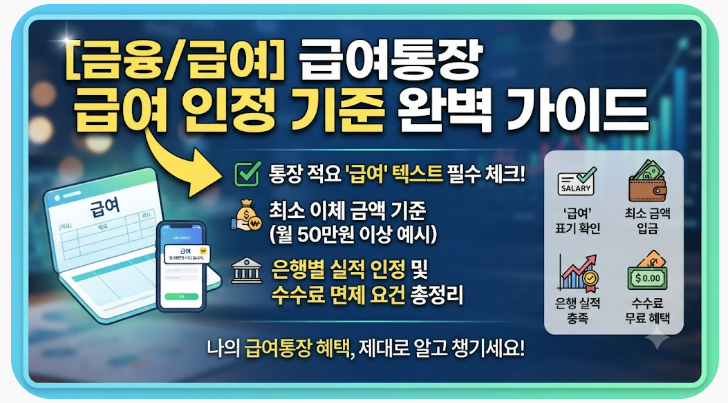 [금융/급여] 급여통장 급여 인정 기준 완벽 가이드: 통장 적요 '급여' 텍스트 표기·최소 이체 ....