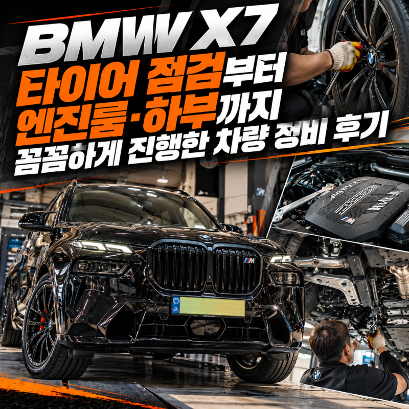 BMW X7 타이어 점검부터 엔진룸·하부까지 꼼꼼하게 진행한 차량 정비 후기