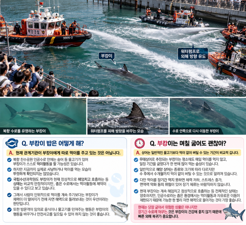 부캉이 결국 오늘 못 나갔다! 부산 북항 상어 방류 실패｜9월 29일 5시간 외해 유도 종료·상어....