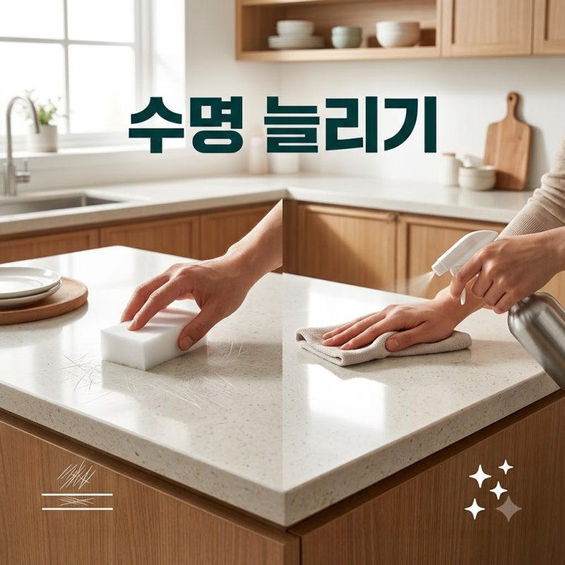 주방 인조대리석 상판 매직블럭 닦으면 안되는 이유