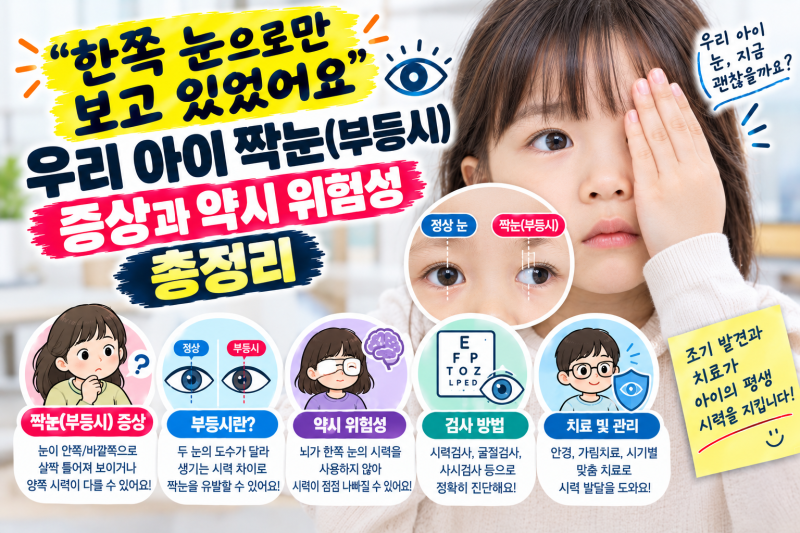 "한쪽 눈으로만 보고 있었어요" 우리 아이 짝눈(부등시) 증상과 약시 위험성 총정리
