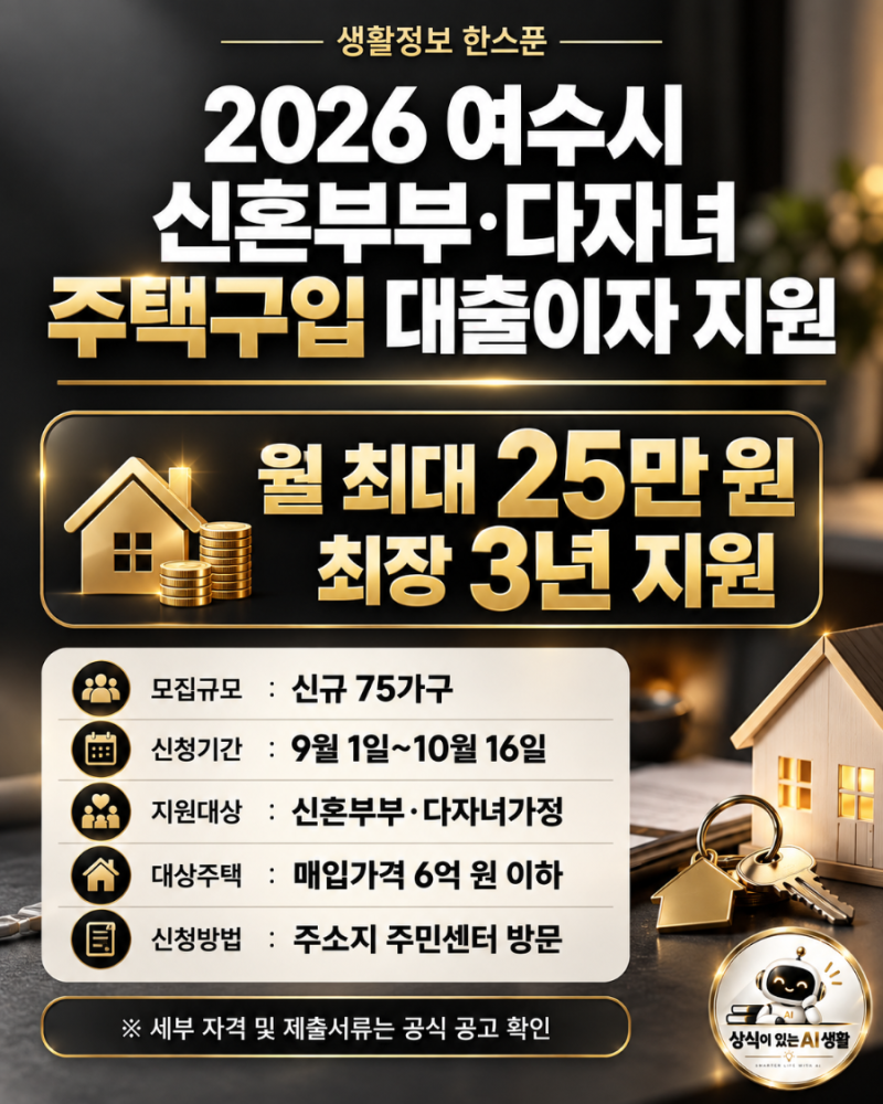 2026 여수 주택구입 대출이자 지원｜신혼부부·다자녀 최대 900만원! 신청자격·방법 총정리