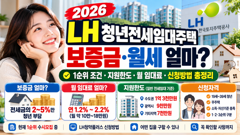 2026 LH 청년전세임대주택, 보증금·월세 얼마? 1순위 조건부터 신청방법 총정리