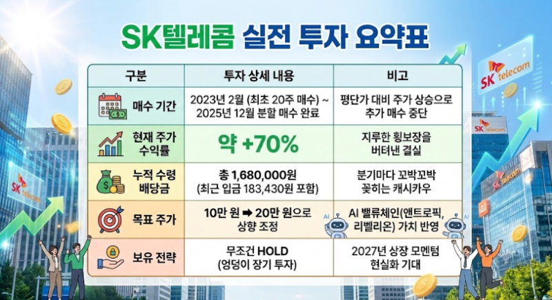 [SK텔레콤] 수익률 70%, 배당금만 168만원! 목표가를 20만원으로 올리고 엉덩이로 버티는 이유!