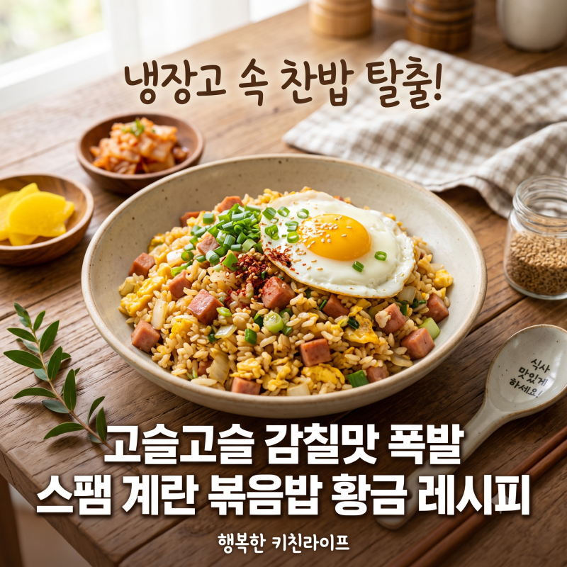 초간단 찬밥 요리: 실패 없는 스팸계란볶음밥 만드는 법 (불향 간장 조합)