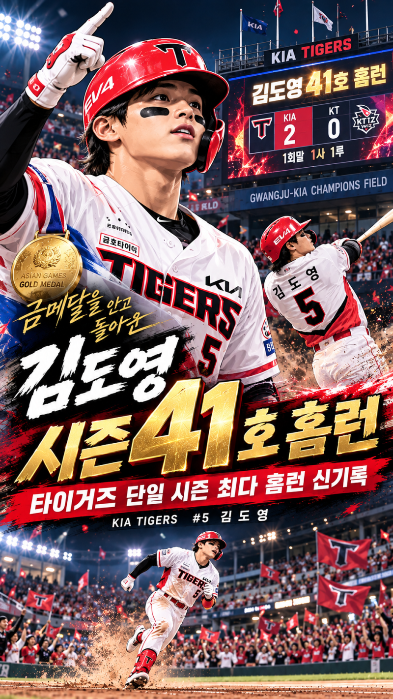 김도영 41호 홈런으로 쓴 새 역사, 타이거즈 한 시즌 최다 홈런