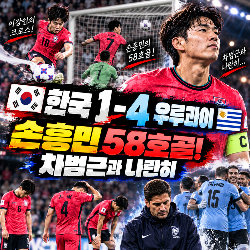손흥민 58호골! 차범근과 나란히…한국은 우루과이에 1-4 완패, 무엇이 무너졌나