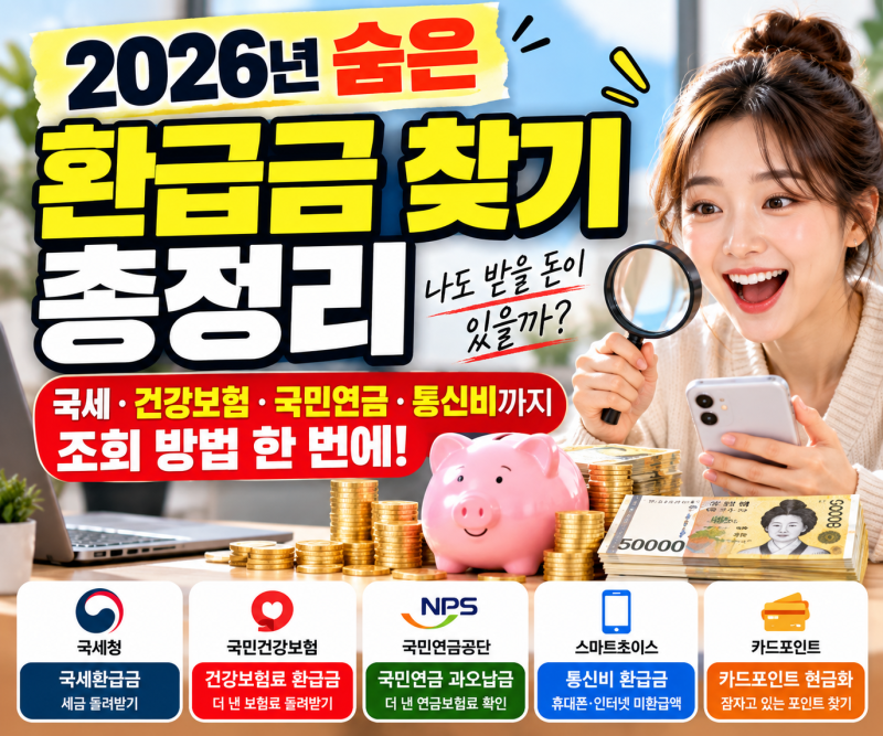 2026년 숨은 환급금 찾기 총정리내가 모르고 못 받은 돈 있을까? 국세·건강보험·국민연금·통....