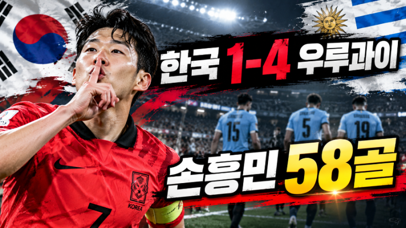 ⚽ 한국 우루과이 1-4 패배, 손흥민 A매치 58호골! 차범근 최다골 기록과 동률