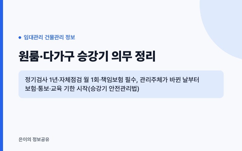 다가구·원룸 건물 승강기 정기검사 주기와 월 1회 자체점검, 책임보험 안 하면 과태료 얼마 (....