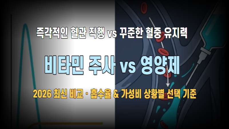 비타민 주사 vs 영양제 2026: 흡수율·체내 지속 시간·가성비 메커니즘 심층 비교 & 상황별 4단....