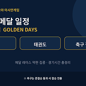 2026 아시안게임 한국 금메달 일정, 10월2~3일 양궁·태권도·축구 결승 총정리