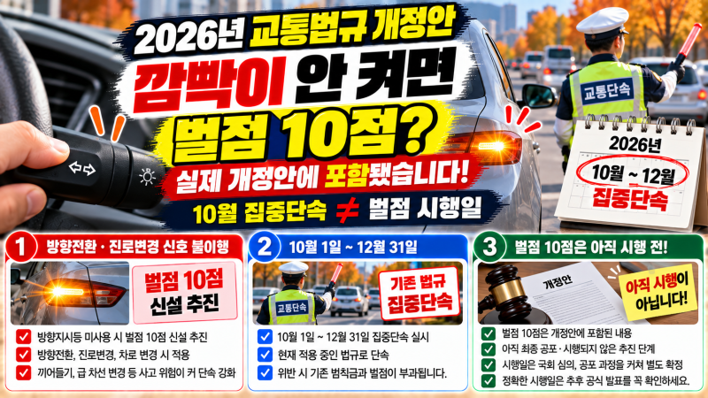 “깜빡이 한 번 안 켰는데 벌점 10점?” 운전자들 헷갈리는 10월 단속의 진실