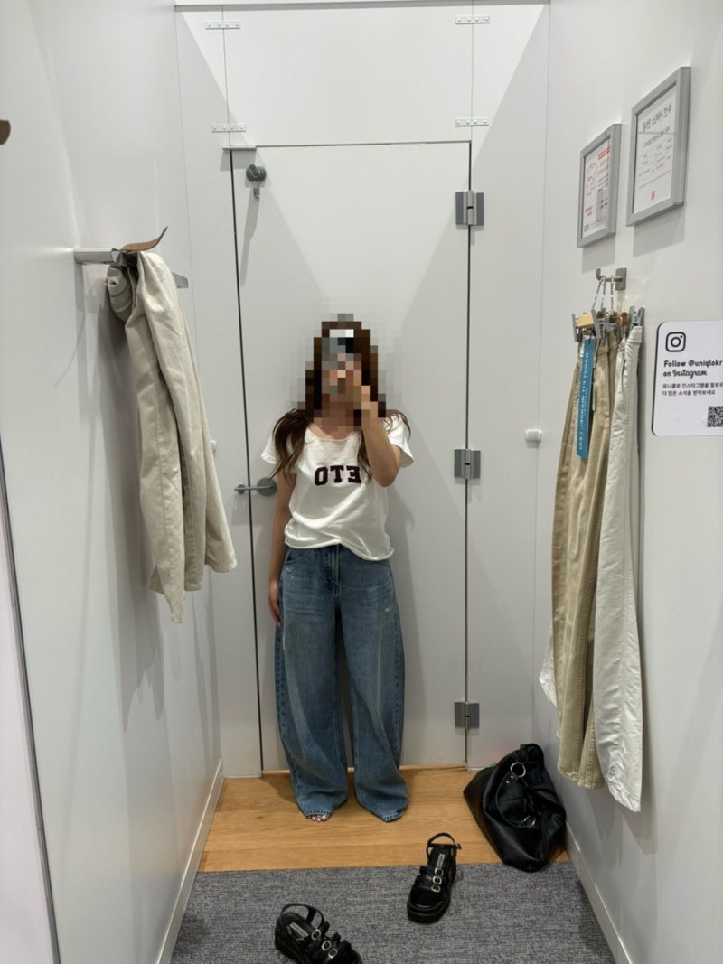유니클로 배기배럴레그진 155cm 키작녀 23사이즈 기장 수선 후기