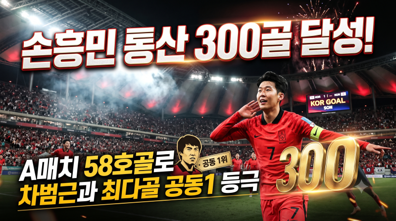 손흥민 통산 300골 달성! A매치 58호골로 차범근과 최다골 공동 1위 등극