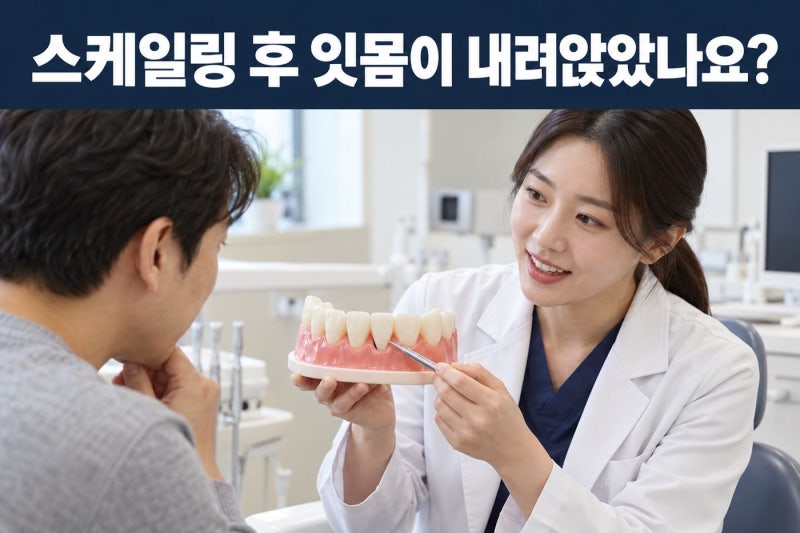 치아 스케일링 직후 치간 유두(잇몸) 내려앉은 것처럼 뻥 뚫려 보이는 착시 현상
