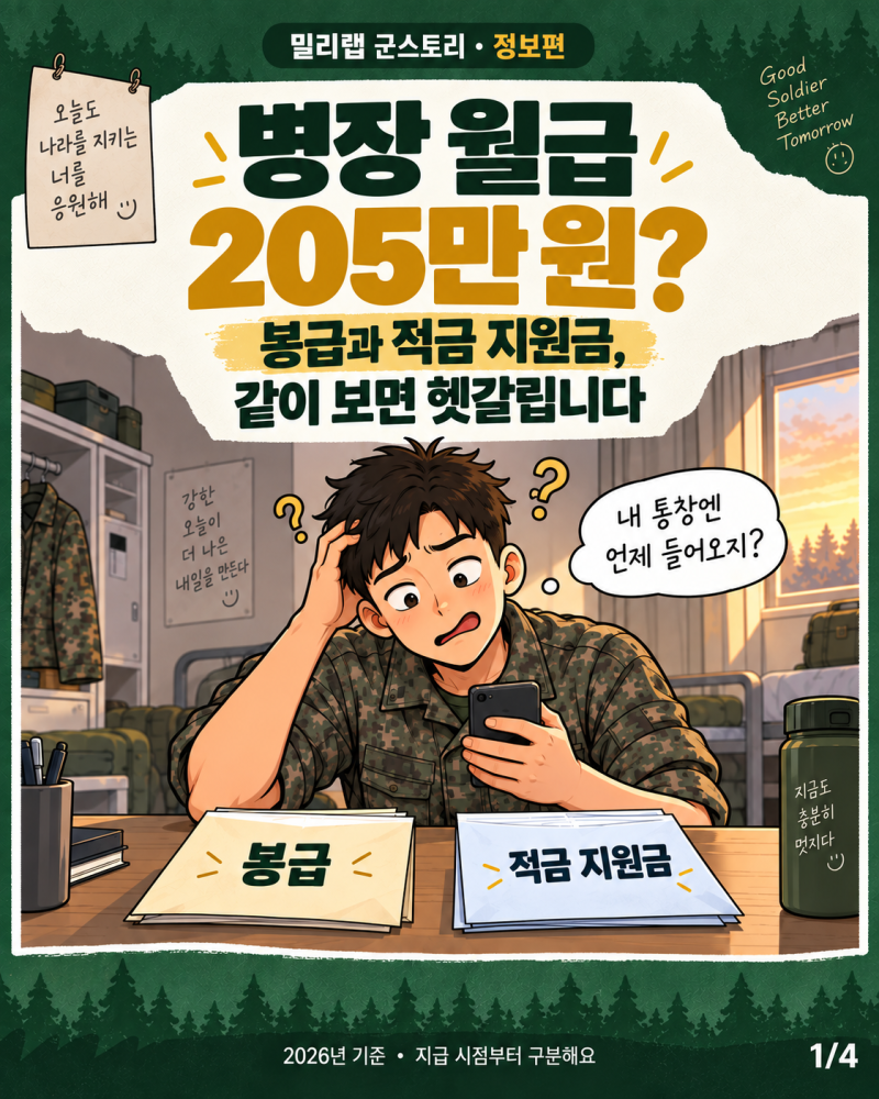 2026 군인 월급, 병장 205만 원? 봉급과 장병내일준비적금 지원금 구분하기