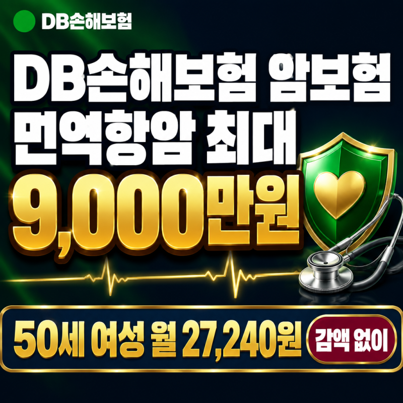 DB손해보험 암보험, 면역항암 최대 9,000만원, 50세 여성 월 27,240원 감액 없이