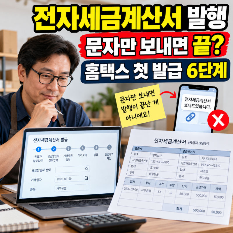 2026 전자세금계산서 발행방법｜홈택스 첫 발급, 문자만 보내면 끝이 아닙니다