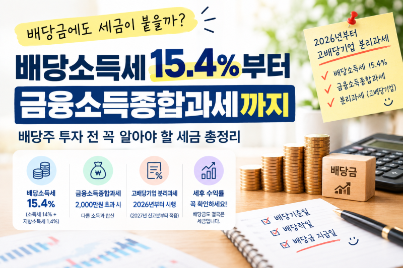 배당금 세금 얼마나 낼까?｜배당금 1,000만원·2,000만원이면 세금은 얼마?｜배당소득세 15.4%부....