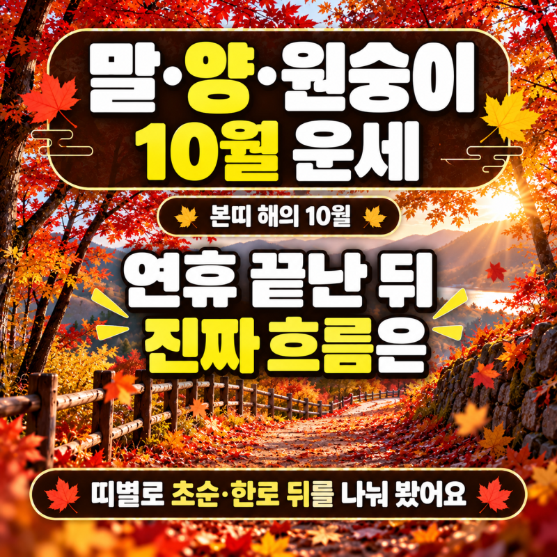 말띠 양띠 원숭이띠 10월 운세, 연휴 지나면 달라질까