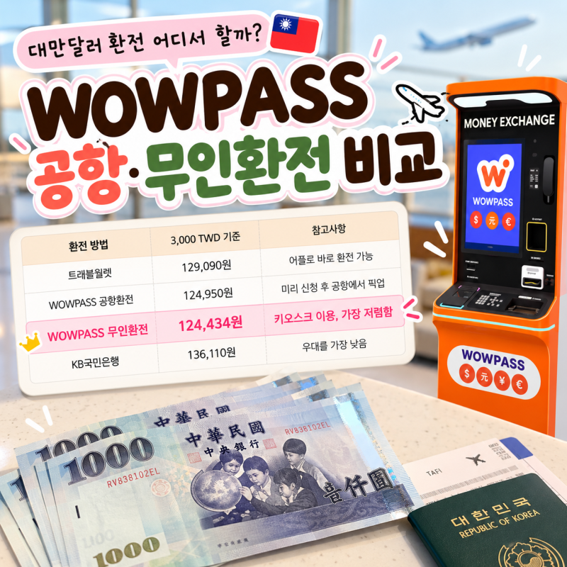WOWPASS 대만달러 환전 공항환전 vs 무인환전 환율 비교