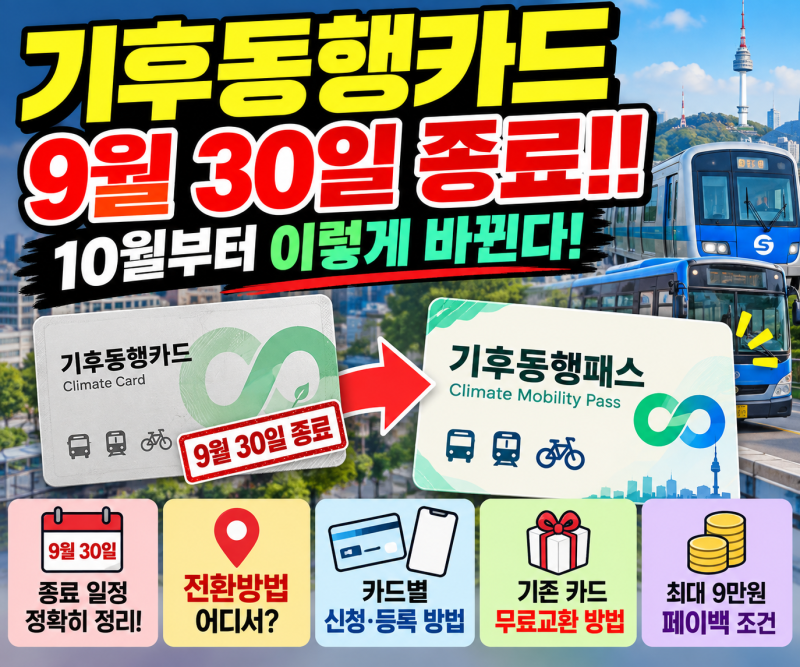 기후동행카드 9월 30일 종료! 10월부터 이렇게 바뀐다｜기후동행패스 전환방법·어디서 신청?