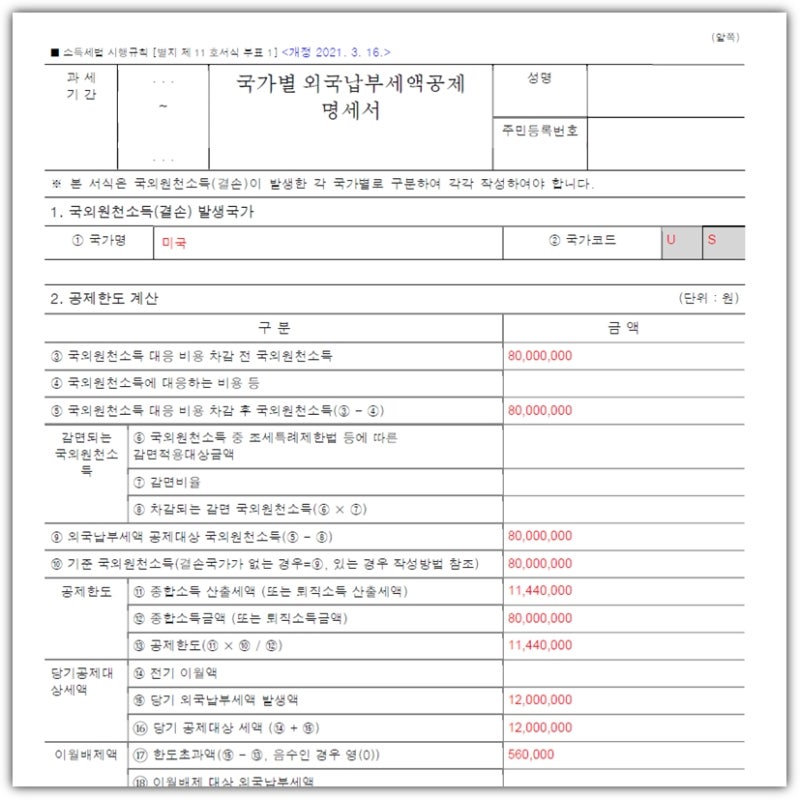 "미국주식 배당금 2000만원 넘는 사람 주목!!" 외국납부세액공제 한도, 신청서, 금융소득 종합....