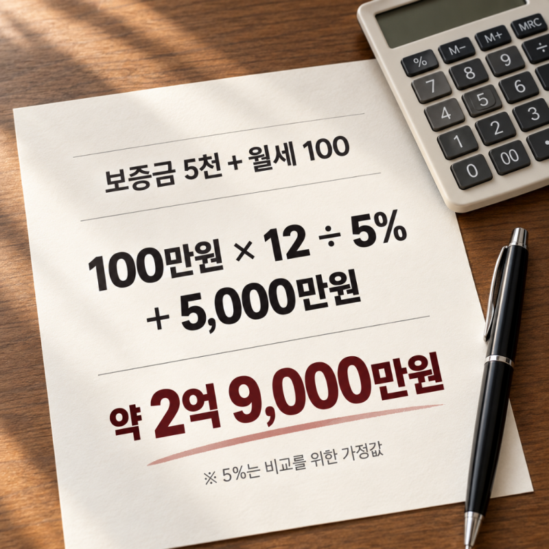 보증금 5천에 월세 100만원, 전세로 바꾸면 얼마일까?