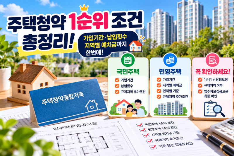 주택청약 1순위 조건 총정리 가입기간·납입횟수·지역별 예치금 쉽게 정리